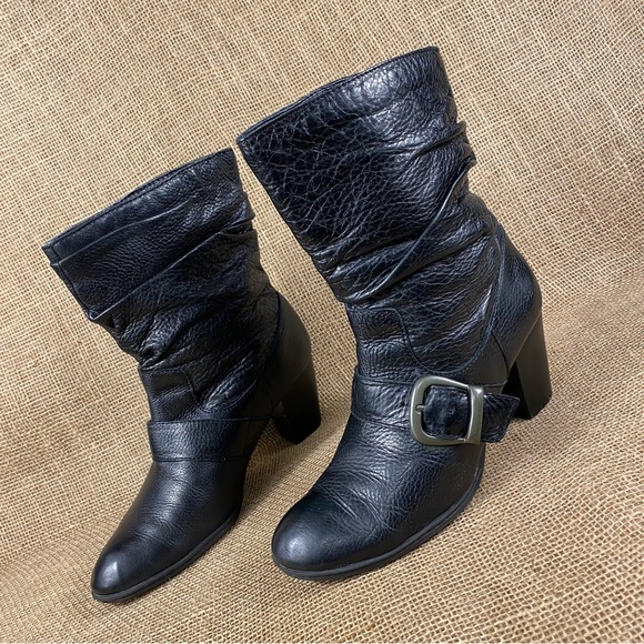 Born Shoes - Born boots booties black buckle straps calf high leather women size 10